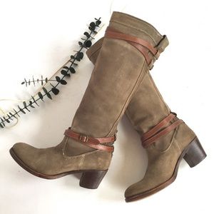 Frye suede tall heeled boots size 9, narrow